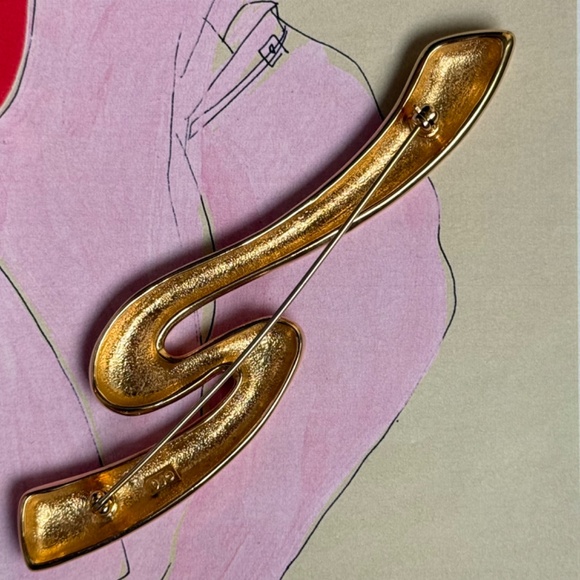 VINTAGE FERNANDO ORIGINALS Brooch Abstract Scribble Polished Gold Metal 80s - Picture 2 of 5